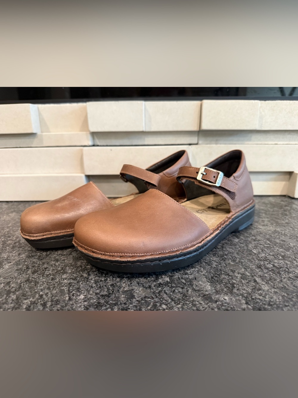 Naot Women’s Brown Leather Mary Jane Clog